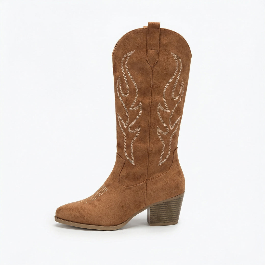 EB | Cowboy Stiefel Retro Chunky Heel Spitzstiefel mit Stylischem Seitenreißverschluss