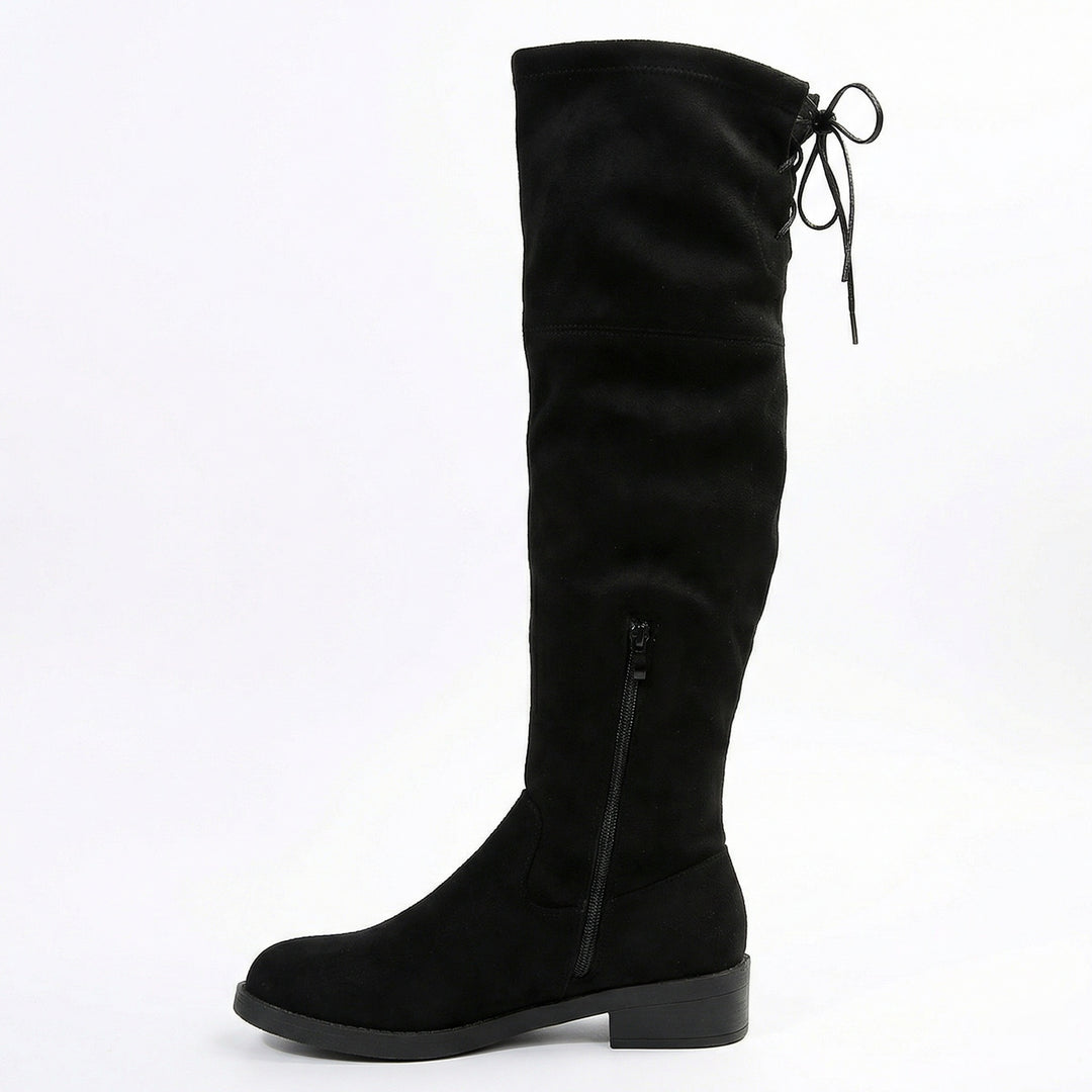 Damen Overknee-Stiefel aus weichem Wildleder mit praktischer Schnürung EB