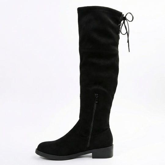 Damen Overknee-Stiefel aus weichem Wildleder mit praktischer Schnürung EB