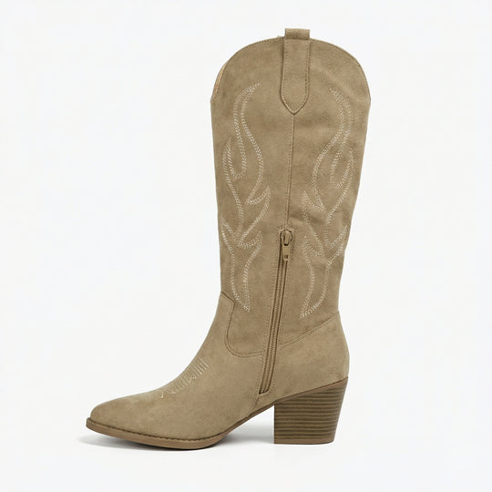 EB | Cowboy Stiefel Retro Chunky Heel Spitzstiefel mit Stylischem Seitenreißverschluss