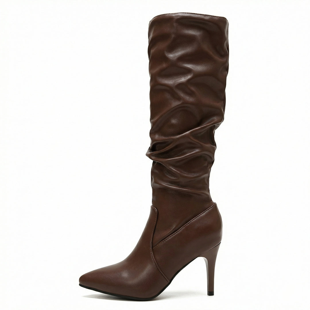 Damen High Heels Stiefel mit Gerafftem Design EB