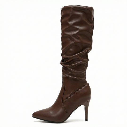 Damen High Heels Stiefel mit Gerafftem Design EB
