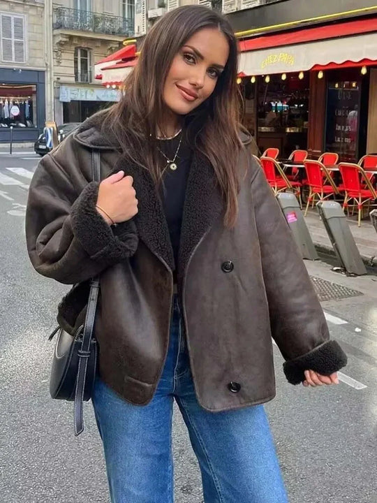 EB | Faux Schafwoll Moto Jacke
