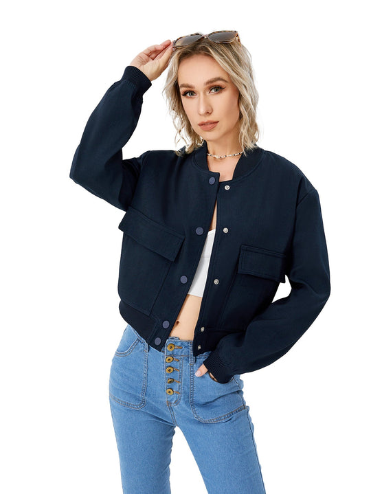 EB | Leichte Damen-Bomberjacke mit Knopfverschluss