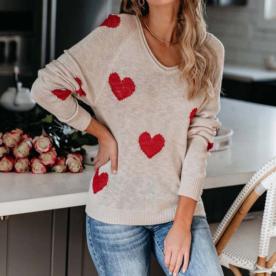 EB | Strickbluse mit Herzmuster Acryl Romantisch und Lässig