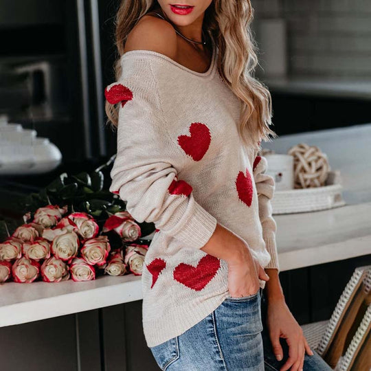 EB | Strickbluse mit Herzmuster Acryl Romantisch und Lässig
