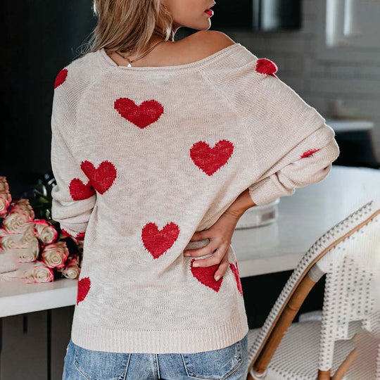 EB | Strickbluse mit Herzmuster Acryl Romantisch und Lässig