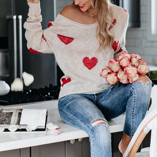EB | Strickpullover Mit Herzmuster Für Damen