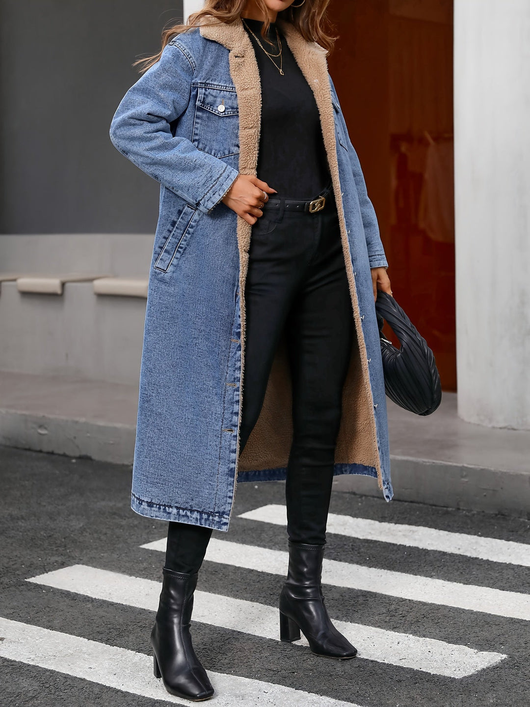 EB | Gepolsterte gewaschene blaue Jeansjacke