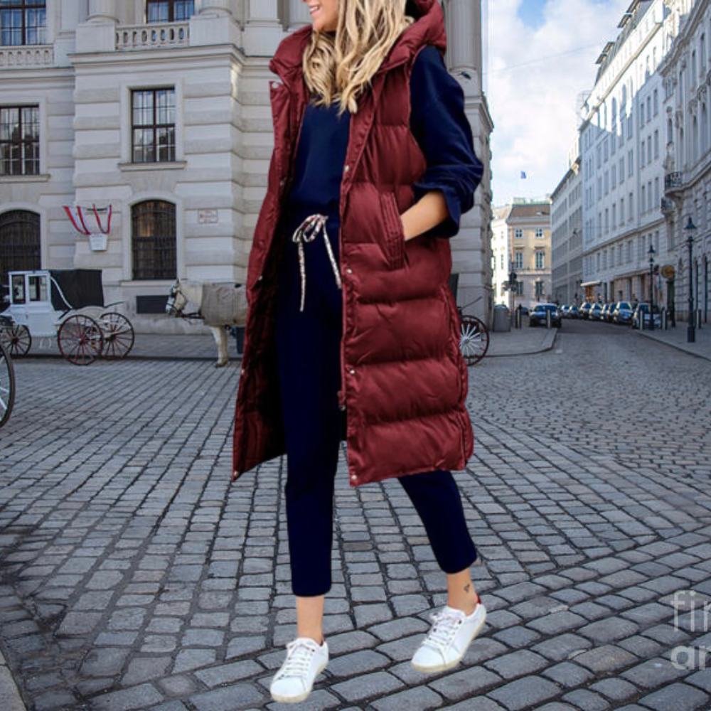 EB | Langer Gepolstertes Gilet mit Kapuze und Taschen