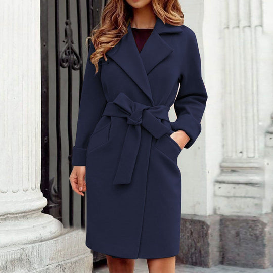 EB | Langer Trenchcoat Winterjacke mit Knopfverschluss In Hellen Farben