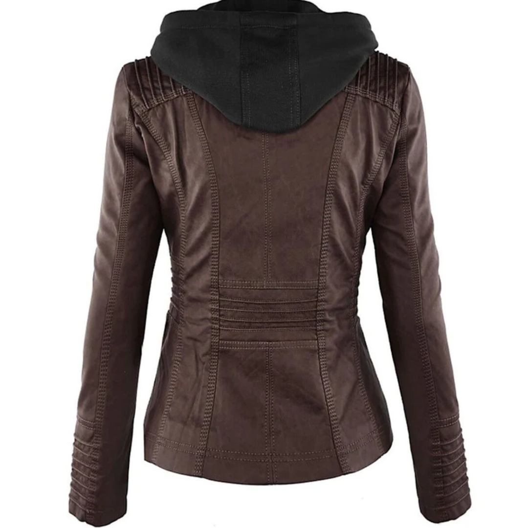 EB | Elegante Leder Damenjacke mit Kapuze