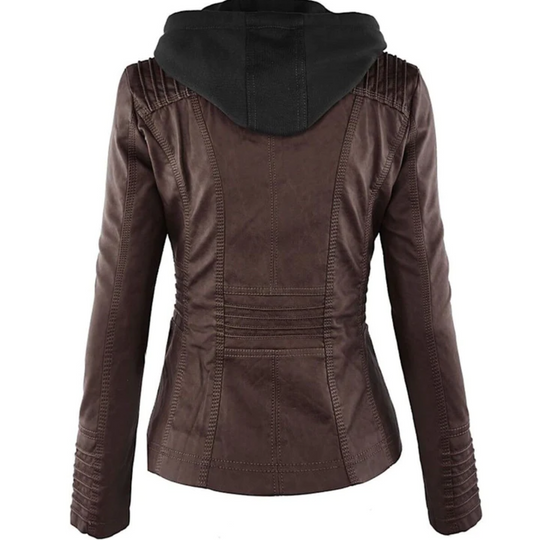 EB | Elegante Leder Damenjacke mit Kapuze