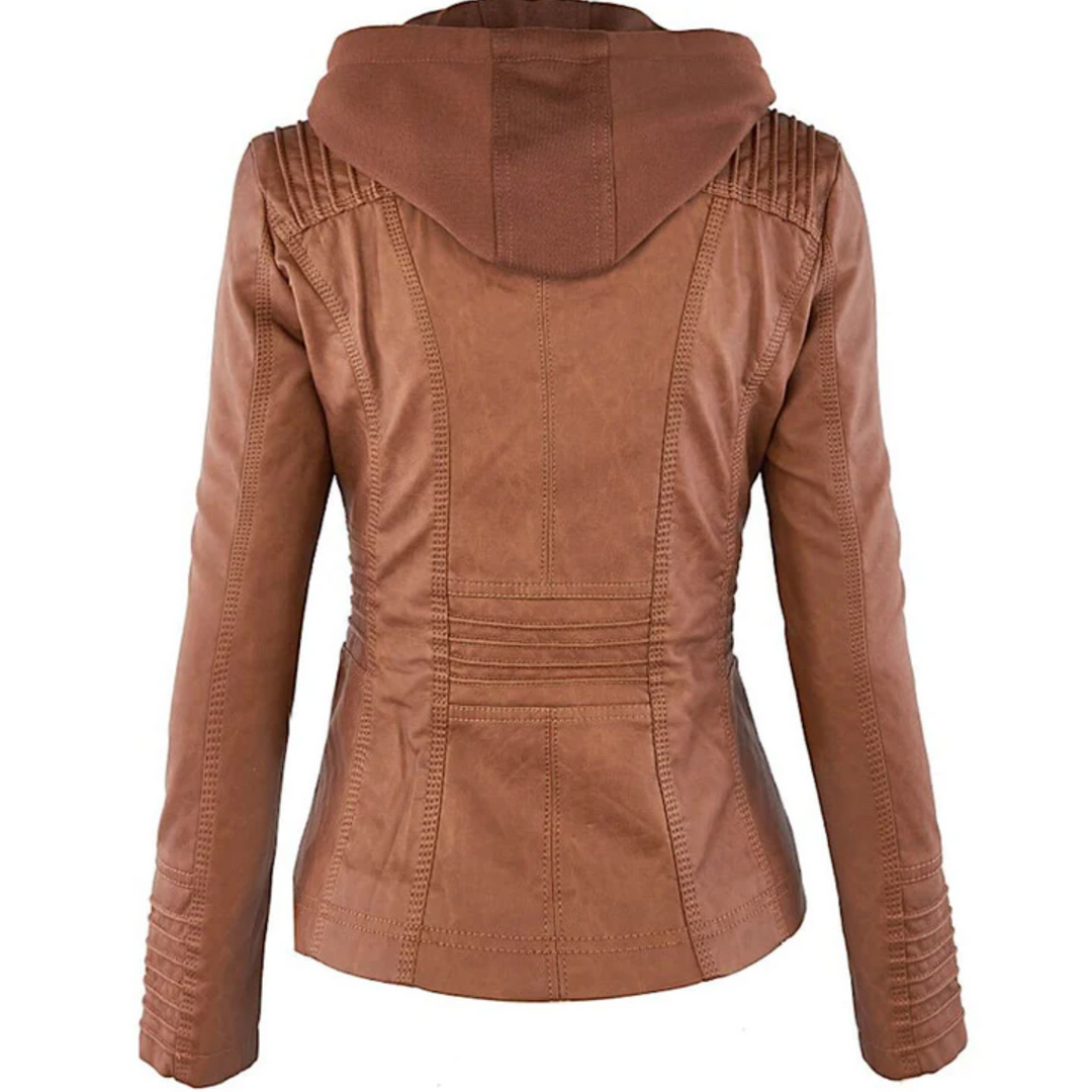 EB | Elegante Leder Damenjacke mit Kapuze