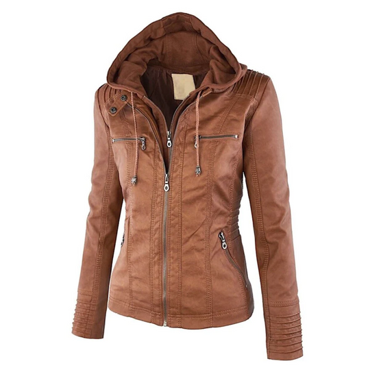 EB | Elegante Leder Damenjacke mit Kapuze