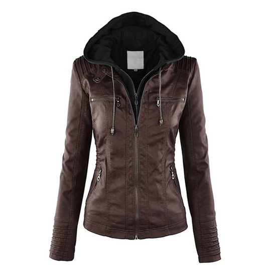 EB | Elegante Leder Damenjacke mit Kapuze