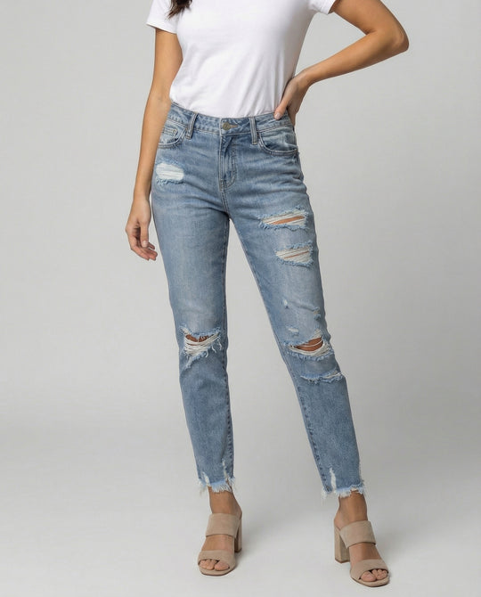 Damen Slim Fit Jeans mit Destroyed Details im Used-Look | EB