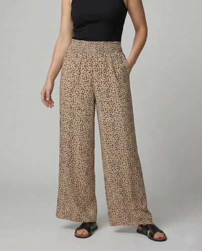 Damen weite Leinenhose mit elastischem Bund und lässigem Schnitt EB
