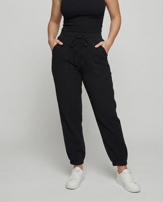 Damen luftige Freizeithose mit elastischem Bund und seitlichen Taschen EB
