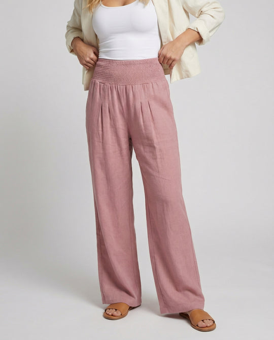 Damen Luftige Leinenhose mit elastischem Bund und Weitschnitt EB