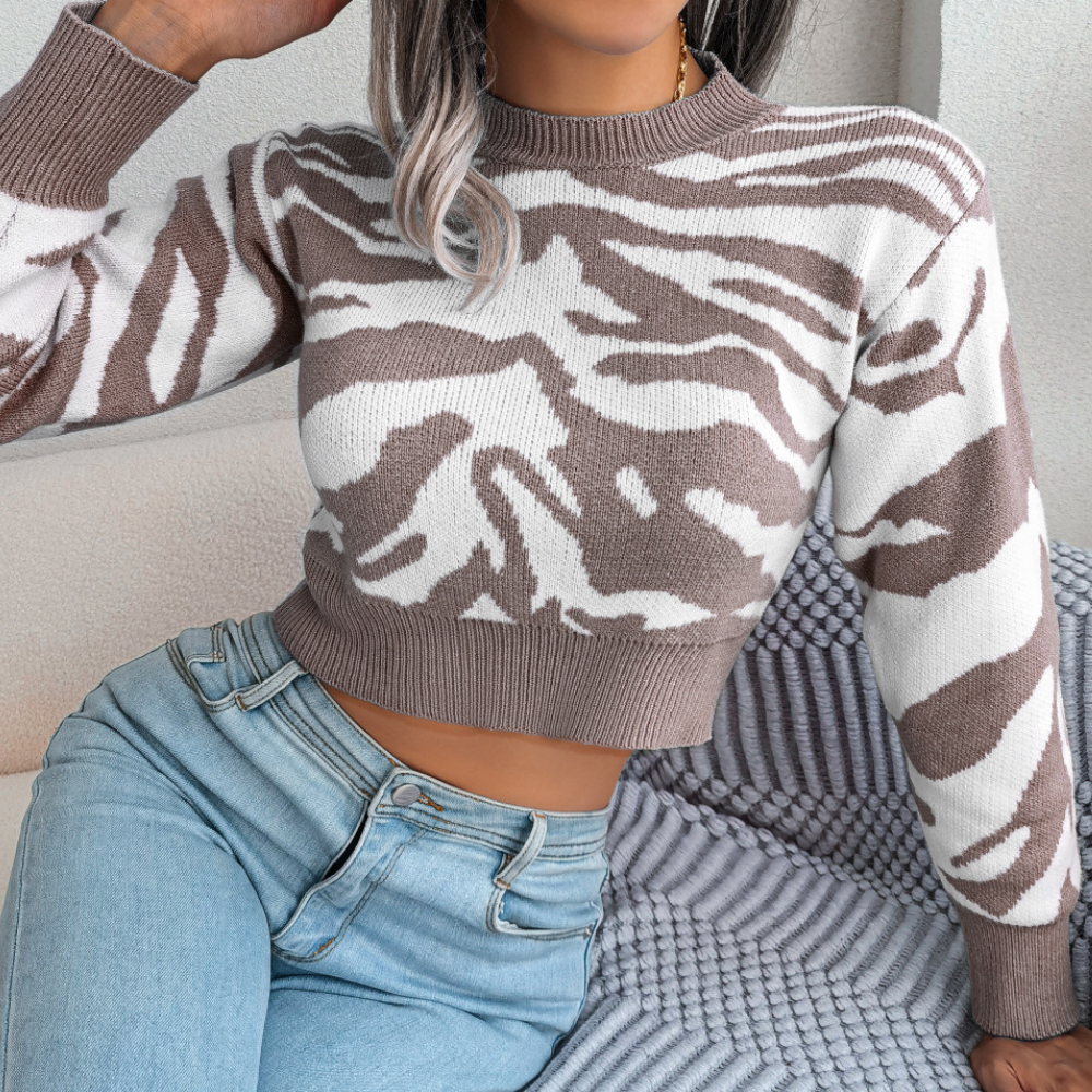 EB | Cropped Sweater mit Zebra-muster Strick Trendy und Komfortabel