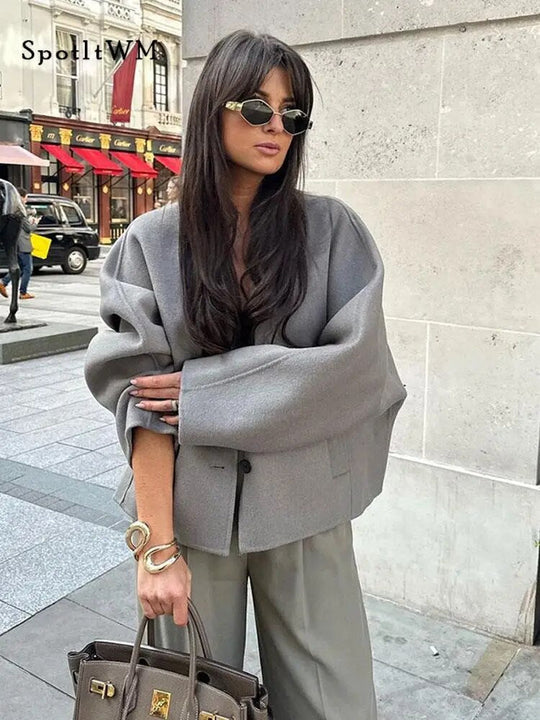 EB | Chic Kurze Wolljacke Wollmischung Elegant und Lässig