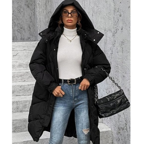 EB | Winterjacke mit Kapuze für Damen - lange wattierte Jacke