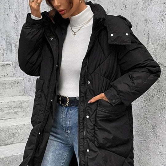 EB | Winterjacke mit Kapuze für Damen - lange wattierte Jacke