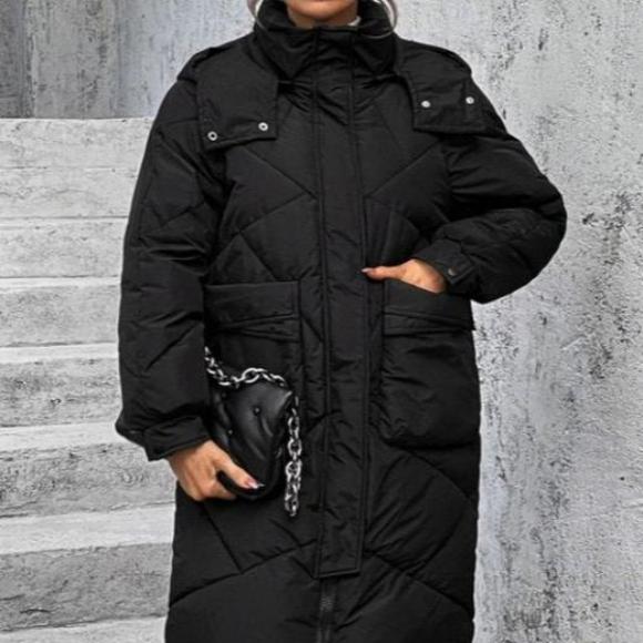 EB | Winterjacke mit Kapuze für Damen - lange wattierte Jacke