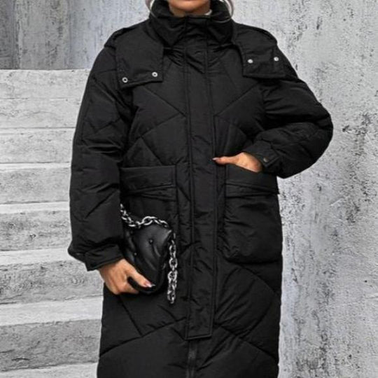 EB | Winterjacke mit Kapuze für Damen - lange wattierte Jacke