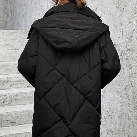 EB | Winterjacke mit Kapuze für Damen - lange wattierte Jacke