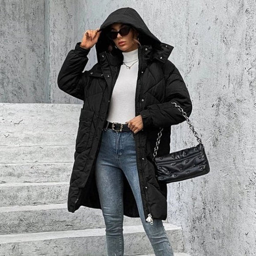EB | Winterjacke mit Kapuze für Damen - lange wattierte Jacke