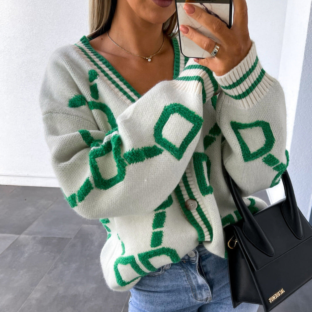 EB | Oversized Cardigan Grafisches Muster Trendy Design