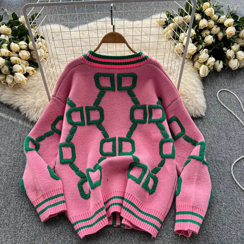 EB | Oversized Cardigan Grafisches Muster Trendy Design