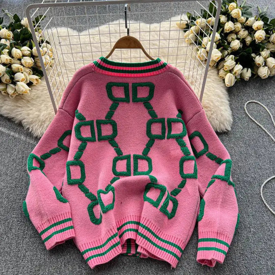 EB | Oversized Cardigan Grafisches Muster Trendy Design