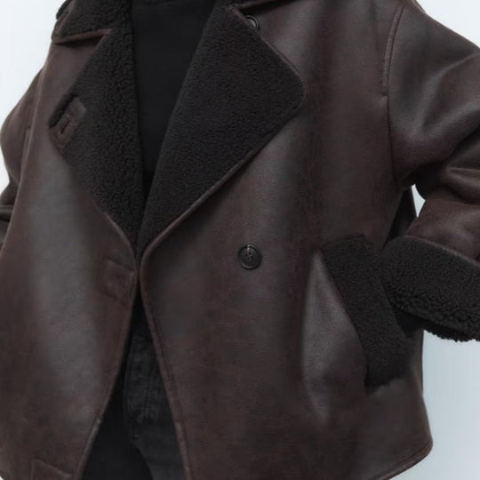 EB | Übergröße Lammfell Aviator Jacke Weiter Kragen mit Umschlägen
