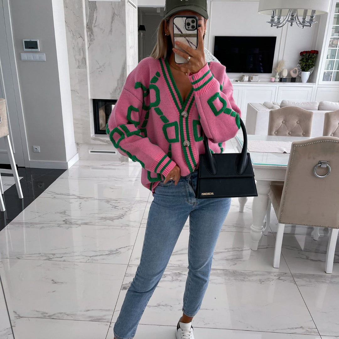 EB | Oversized Cardigan Grafisches Muster Trendy Design