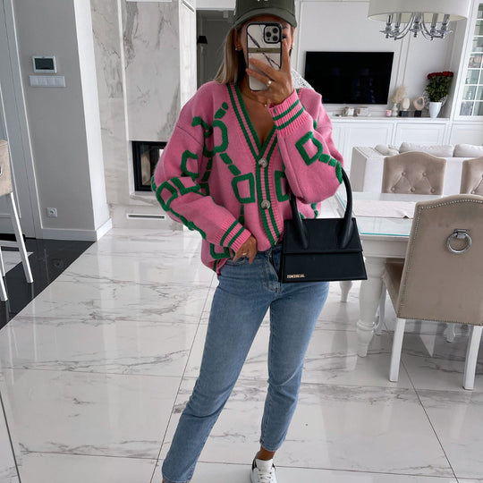 EB | Oversized Cardigan Grafisches Muster Trendy Design