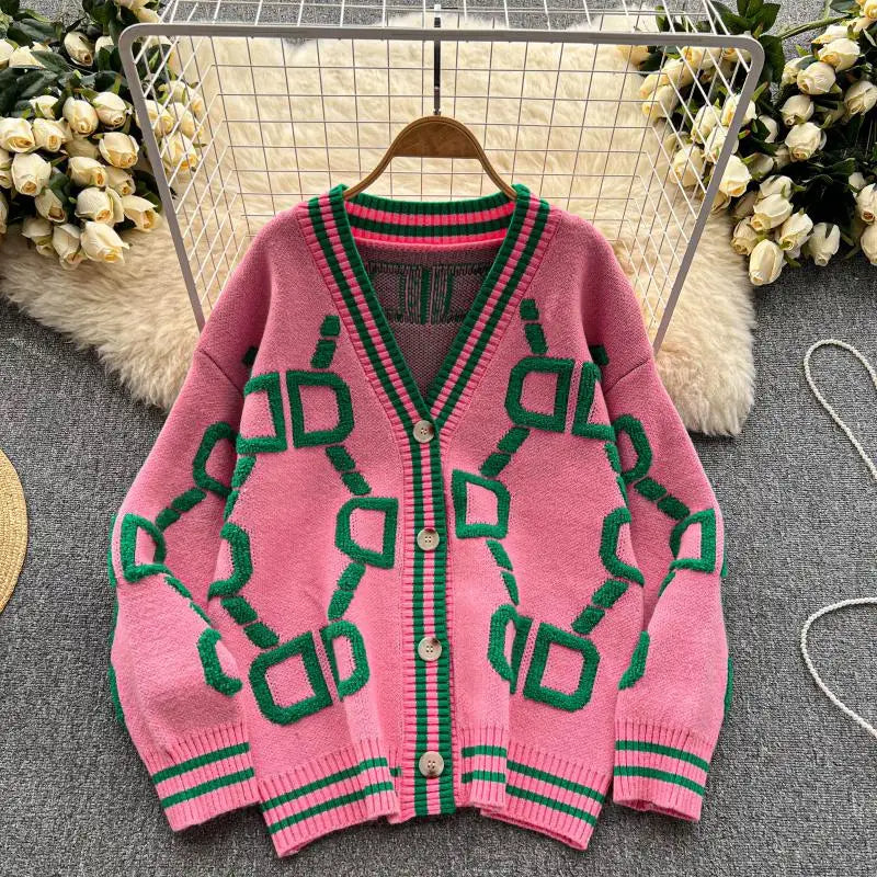EB | Oversized Cardigan Grafisches Muster Trendy Design