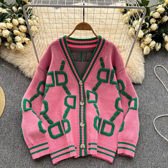 EB | Oversized Cardigan Grafisches Muster Trendy Design