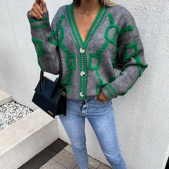 EB | Oversized Cardigan Grafisches Muster Trendy Design