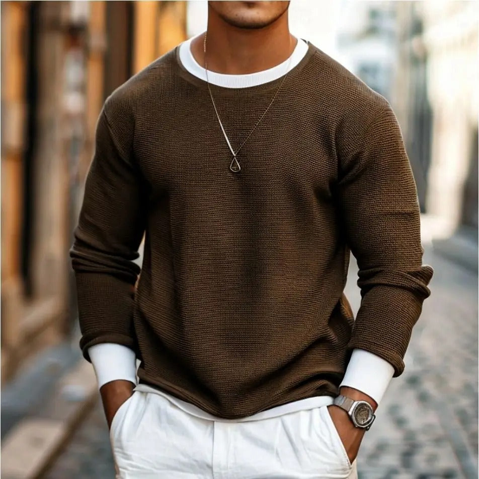 EB | Strukturierter Strickpullover Lange Ärmel Lässiger und Stilvolles Aussehen
