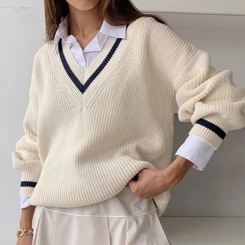 EB | Damen Strickpullover mit V-Ausschnitt – Feiner Look