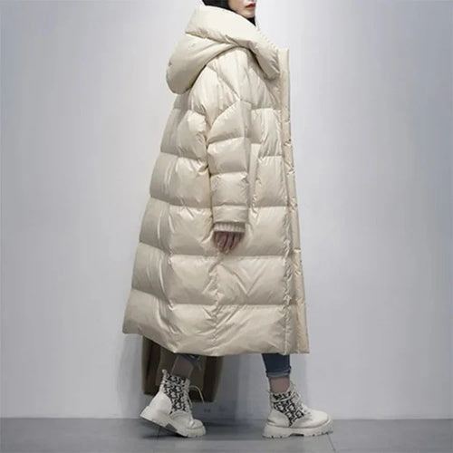 EB | Lange Pufferjacke mit Daunenumhang