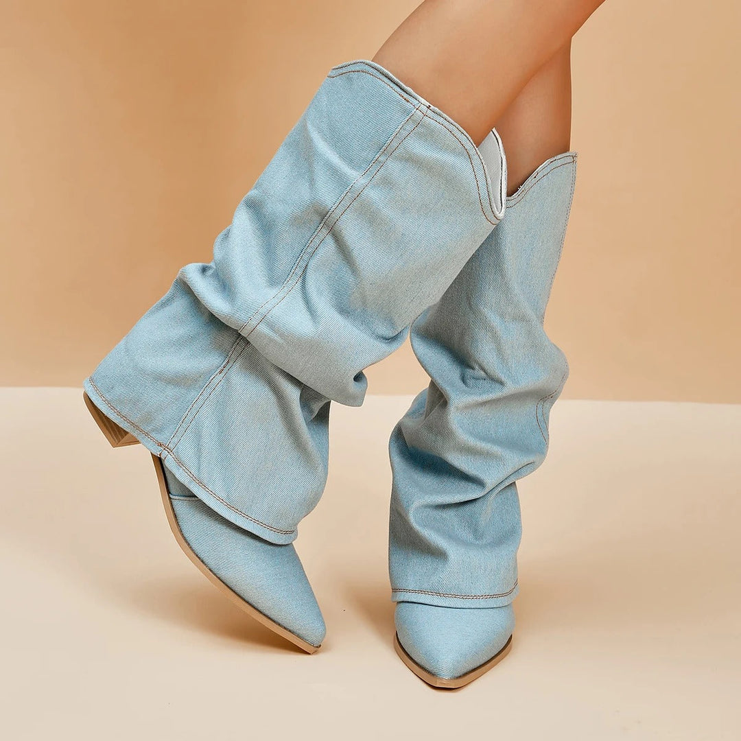 Denim-Stiefel für Frauen mit Blockabsätzen EB
