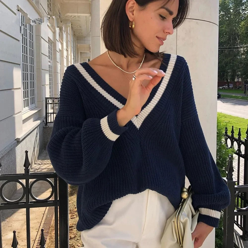 EB | Damen Strickpullover mit V-Ausschnitt – Feiner Look