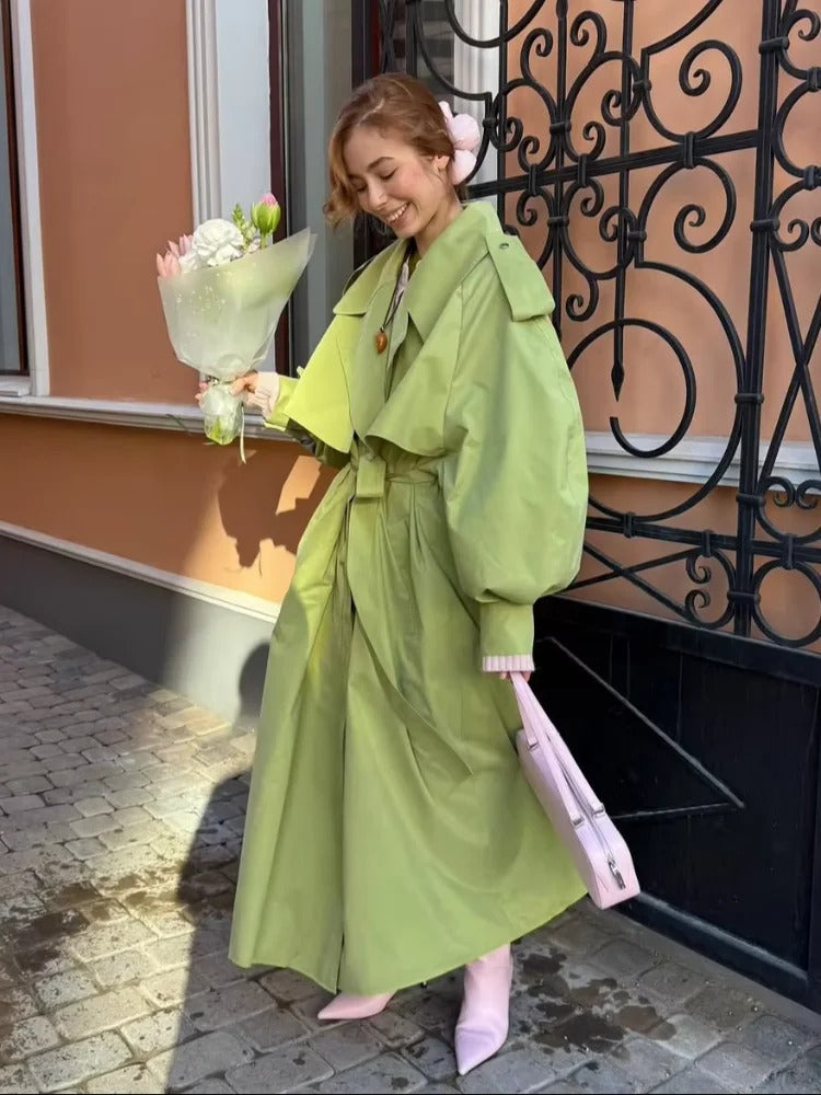 EB | Übergröße Grüner Damen Trenchcoat mit Gürtel