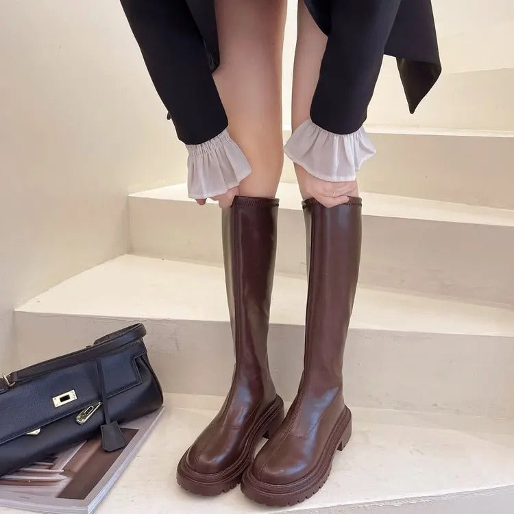 Lange Lederstil Damenstiefel EB