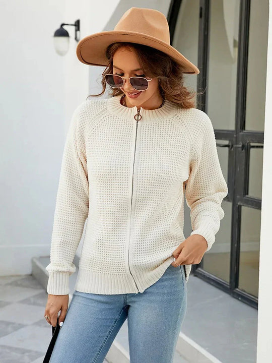 EB | Cardigan - Damen Herbst Einfarbiger Reißverschluss Strickcardigan