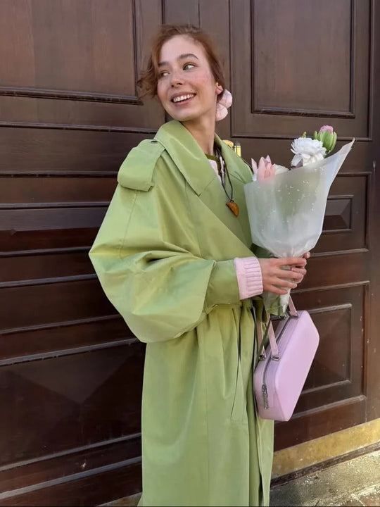 EB | Übergröße Grüner Damen Trenchcoat mit Gürtel